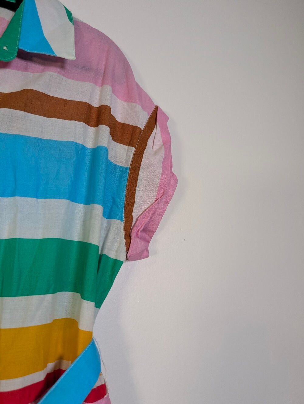 J.Crew Rainbow Stripe Cotton Shirt Dress Belted Midi Summer Colorful Size 8 - Picture 5 of 9
